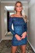 Dark Blue Sequins Long Sleeves Tight Homecoming Dress E202283651