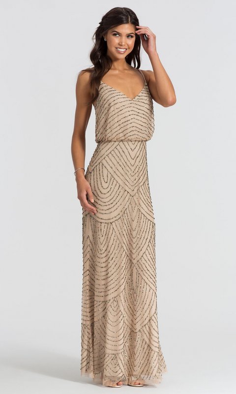 Beaded Long Taupe Bridesmaid Dress AP-091866700-TP