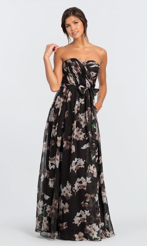 Long Kate Black Floral Bridesmaid Dress IA-Kate