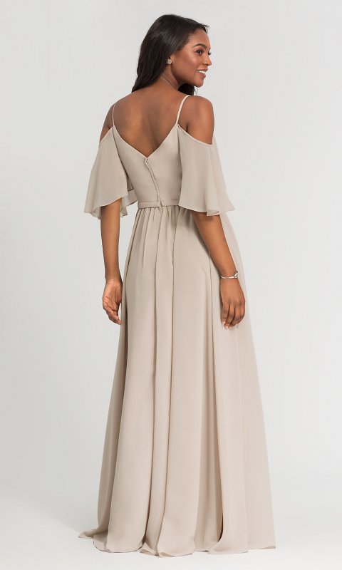 Long Chiffon Cold-Shoulder Bridesmaid Dress KL-200011-v