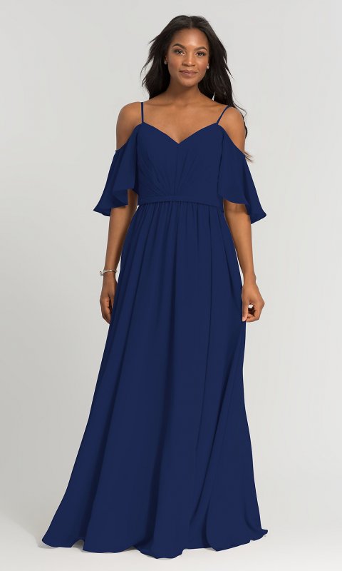 Long Chiffon Cold-Shoulder Bridesmaid Dress KL-200011-v