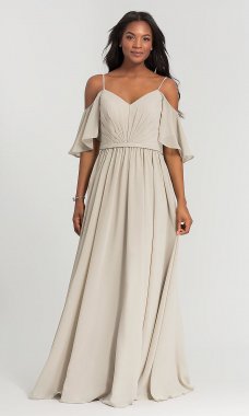 Long Chiffon Cold-Shoulder Bridesmaid Dress KL-200011-v