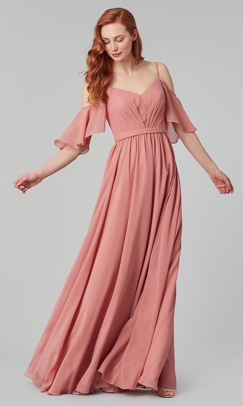 Long Cold-Shoulder Bridesmaid Dress KL-200011