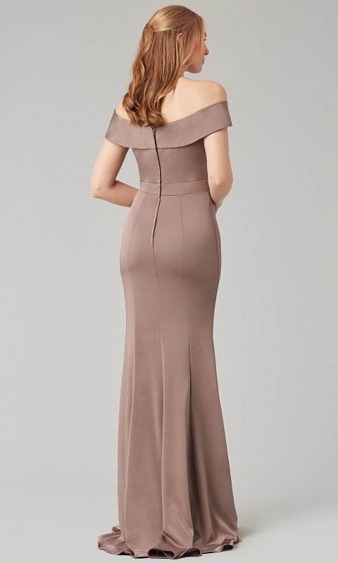 Off-the-Shoulder Long Satin Bridesmaid Dress KL-200016-v