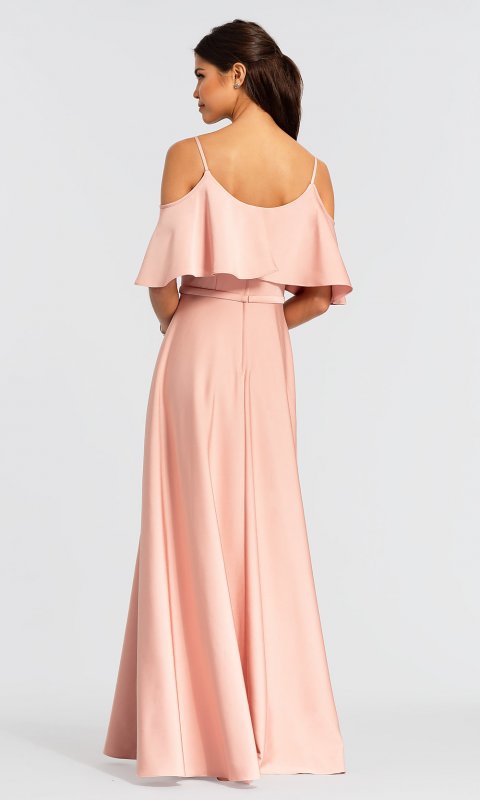 Long Satin Cold-Shoulder Bridesmaid Dress KL-200034