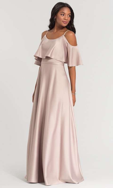 Long Satin Cold-Shoulder Bridesmaid Dress KL-200034