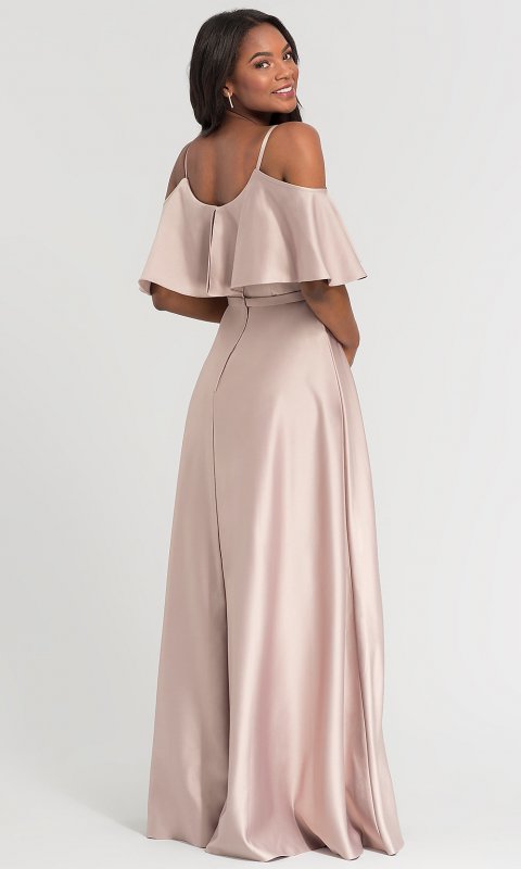 Long Satin Cold-Shoulder Bridesmaid Dress KL-200034