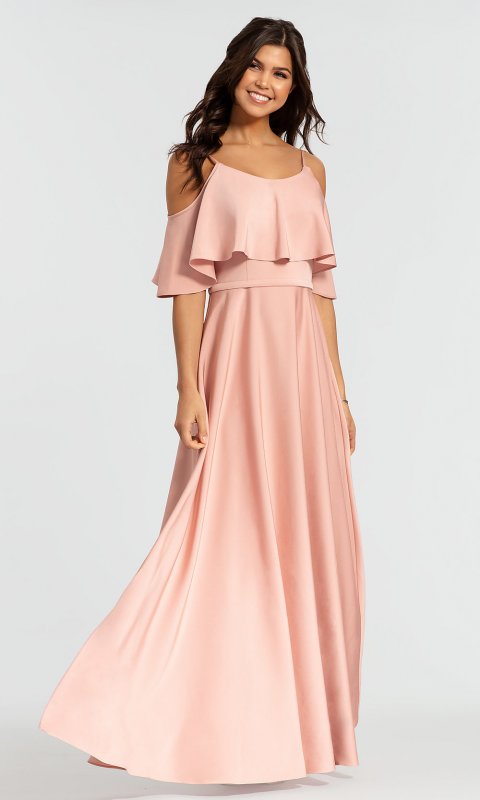 Long Satin Cold-Shoulder Bridesmaid Dress KL-200034