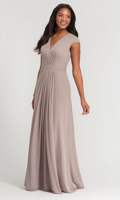 Cap-Sleeve V-Neck Long Bridesmaid Dress KL-200035