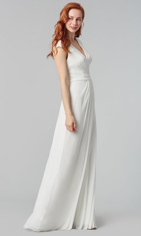 Cap-Sleeve V-Neck Long Bridesmaid Dress KL-200035