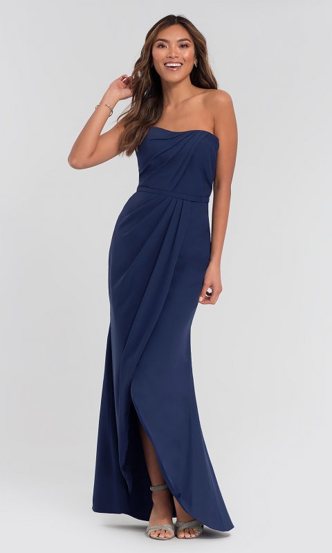 High-Low Pleated-Bodice Bridesmaid Dress KL-200050