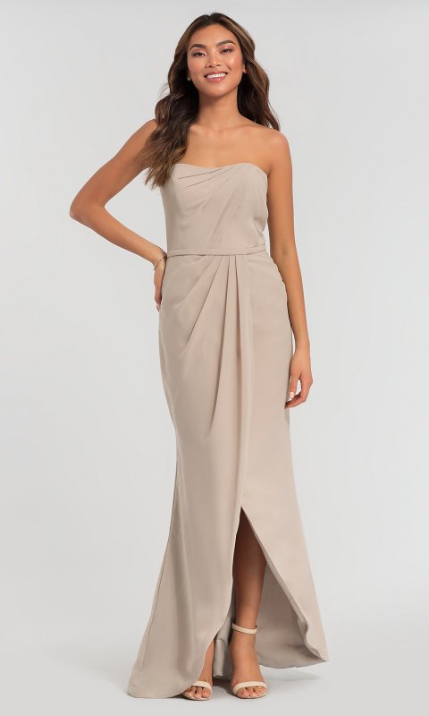 High-Low Pleated-Bodice Bridesmaid Dress KL-200050