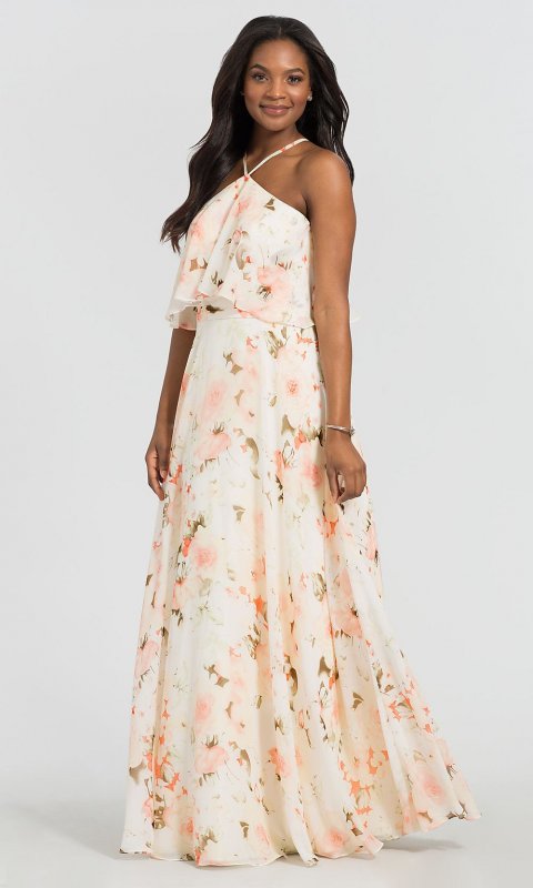 Print Bridesmaid Dress with Flounce Top KL-200054