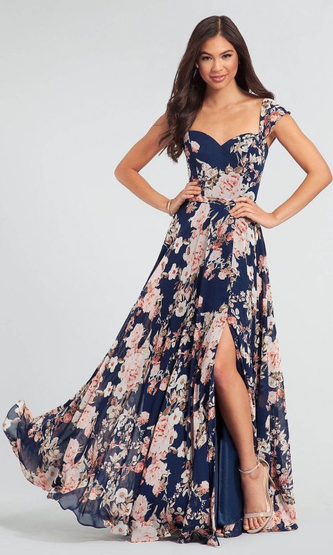 Floral-Print Chiffon Bridesmaid Dress KL-200055