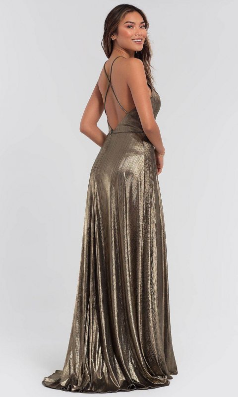 Open-Back Long Metallic Bridesmaid Dresses KL-200066