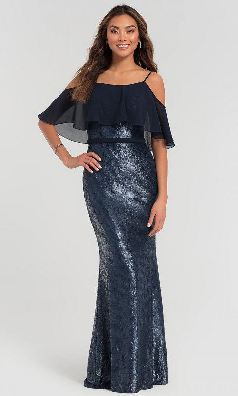 Sequin Long Bridesmaid Dress with Flounce KL-200078