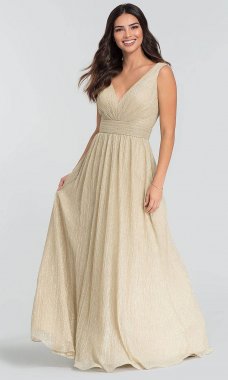 V-Neck Glitter-Knit Bridesmaid Dress KL-200099