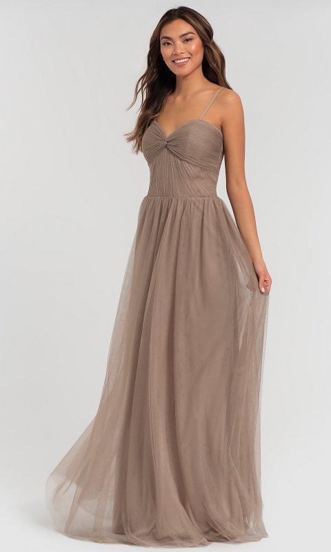 Pleated-Bodice Long Bridesmaid Dress KL-200107