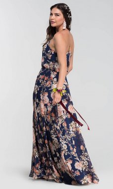 V-Neck Floral-Print Long Bridesmaid Dress KL-200116