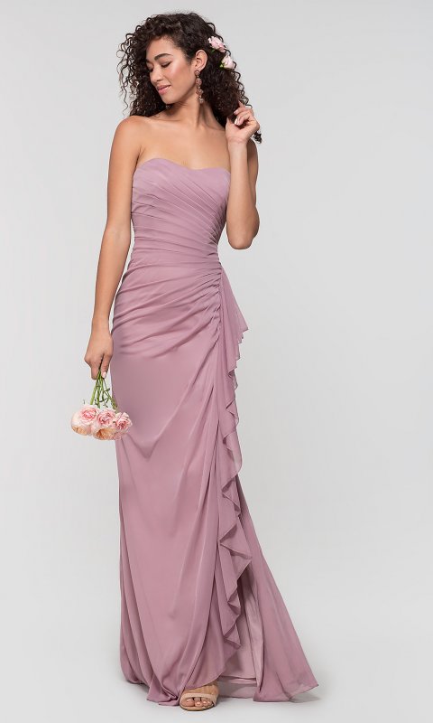 Ruched Long Strapless Bridesmaid Dress by KL-200126