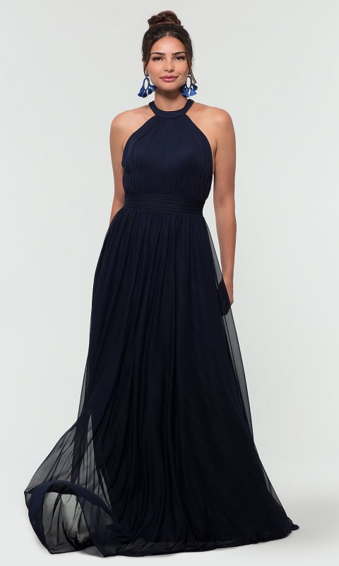 High-Neck Long Pleated Bridesmaid Dress KL-200127