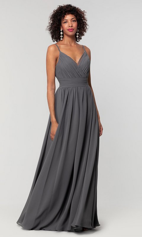 A-Line Chiffon Long Bridesmaid Dress KL-200128-v