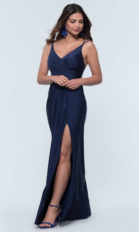 V-Neck Long Jersey Bridesmaid Dress KL-200131