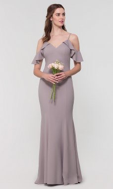 Ruffled-Cold-Shoulder Long Bridesmaid Dress KL-200141