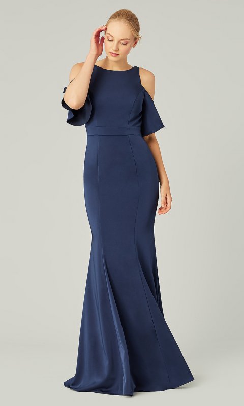 Long Satin Cold-Shoulder Bridesmaid Dress by KL-200145