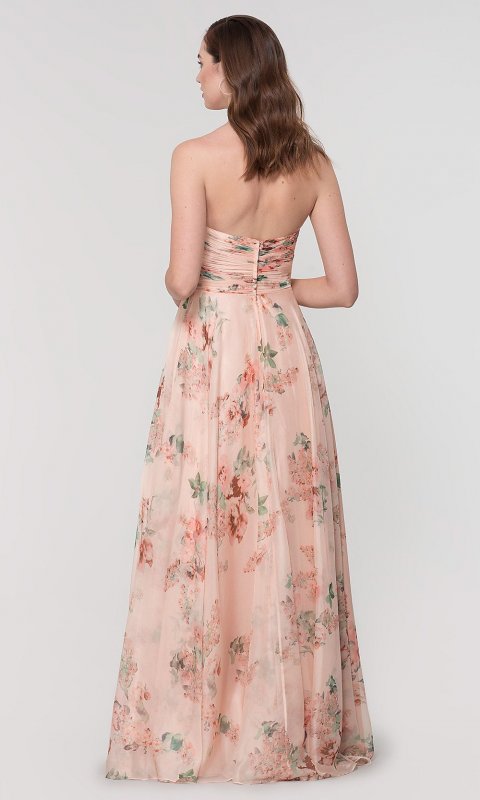 Strapless Floral-Print Bridesmaid Dress KL-200149