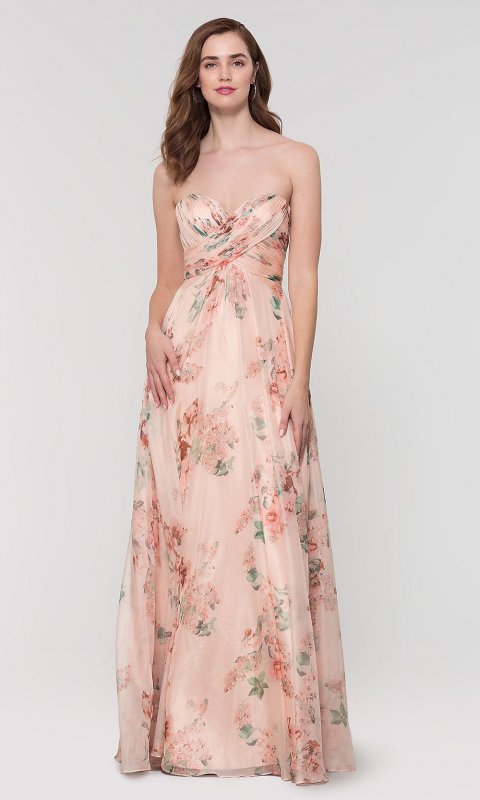 Strapless Floral-Print Bridesmaid Dress KL-200149