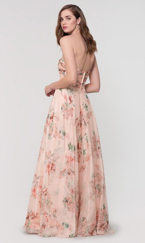 Strapless Floral-Print Bridesmaid Dress KL-200149