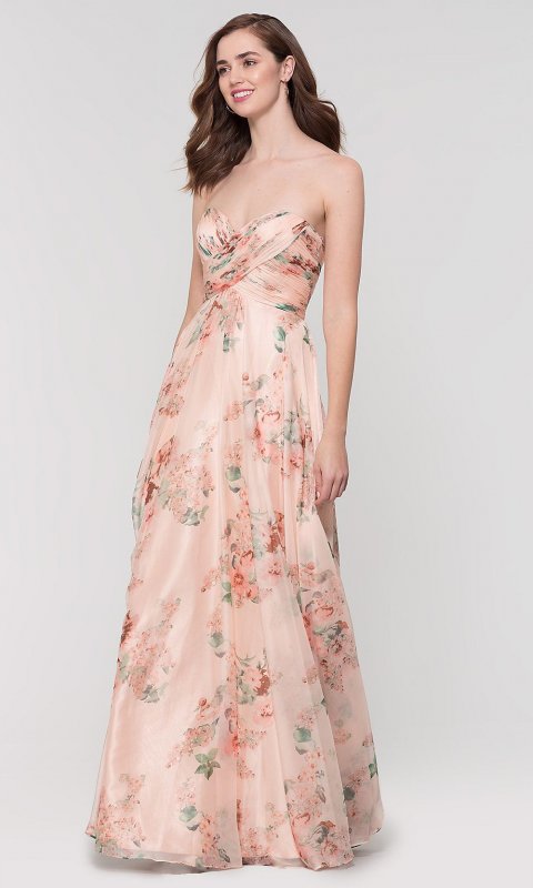 Strapless Floral-Print Bridesmaid Dress KL-200149