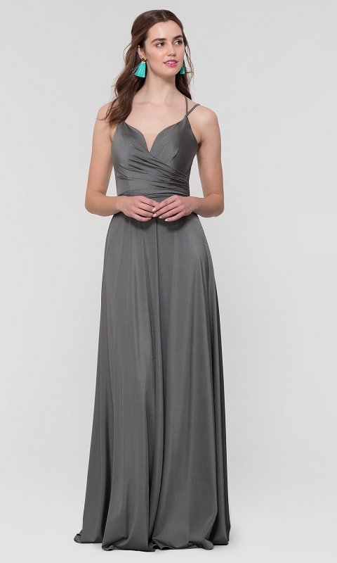 Open-Back Long Jersey Bridesmaid Dress KL-200152