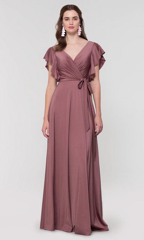 Faux-Wrap Long Jersey Bridesmaid Dress KL-200153