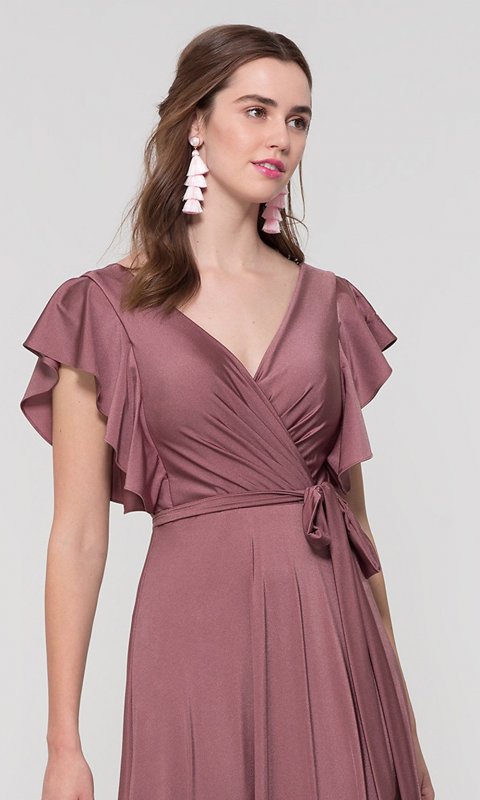 Faux-Wrap Long Jersey Bridesmaid Dress KL-200153