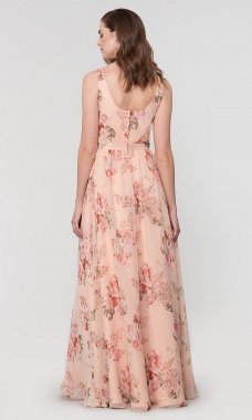 Long Floral-Print Chiffon Bridesmaid Dress KL-200155