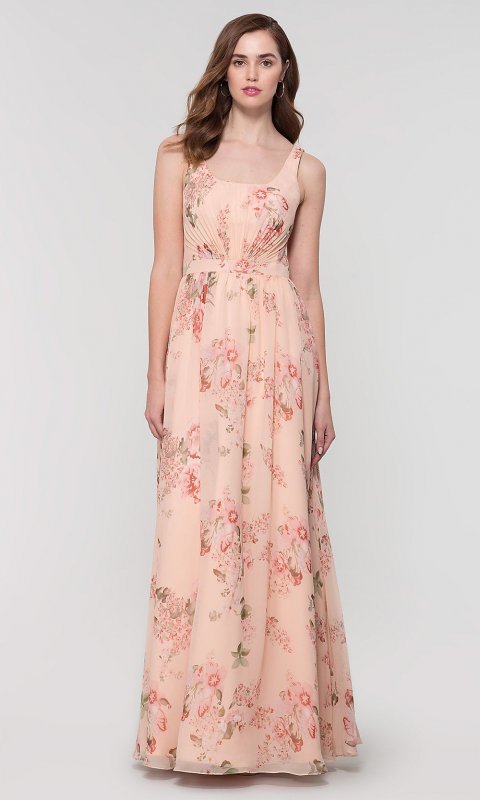 Long Floral-Print Chiffon Bridesmaid Dress KL-200155