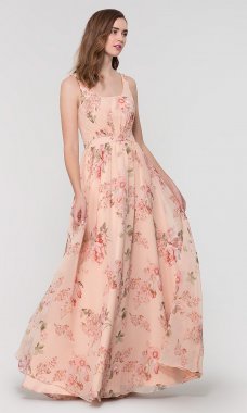 Long Floral-Print Chiffon Bridesmaid Dress KL-200155