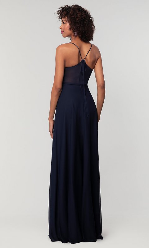 Chiffon Long Sheer-Back Bridesmaid Dress KL-200157