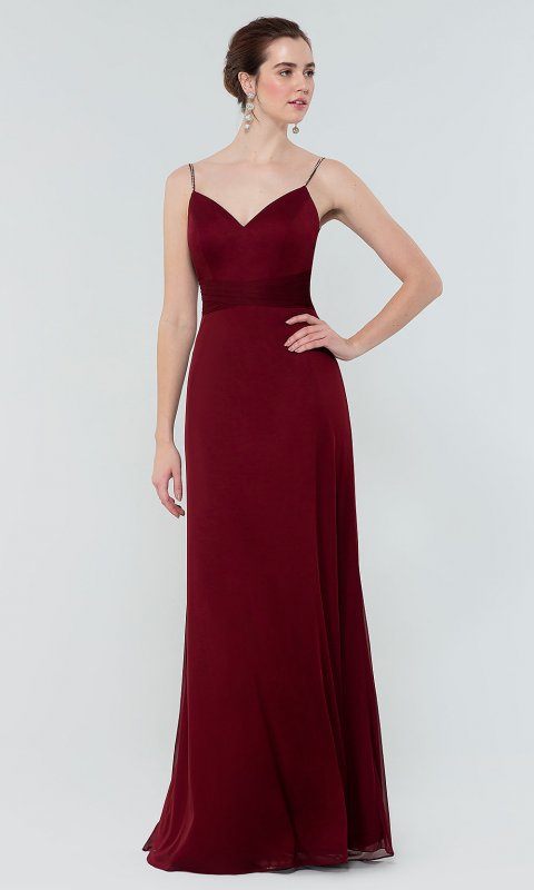 Beaded-Strap Long V-Neck Bridesmaid Dress KL-200160