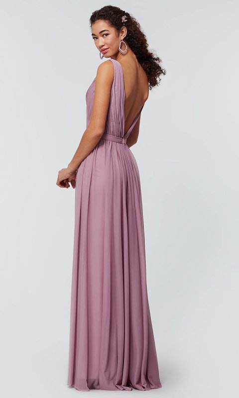 Long Chiffon Bridesmaid Dress with V-Neck KL-200163