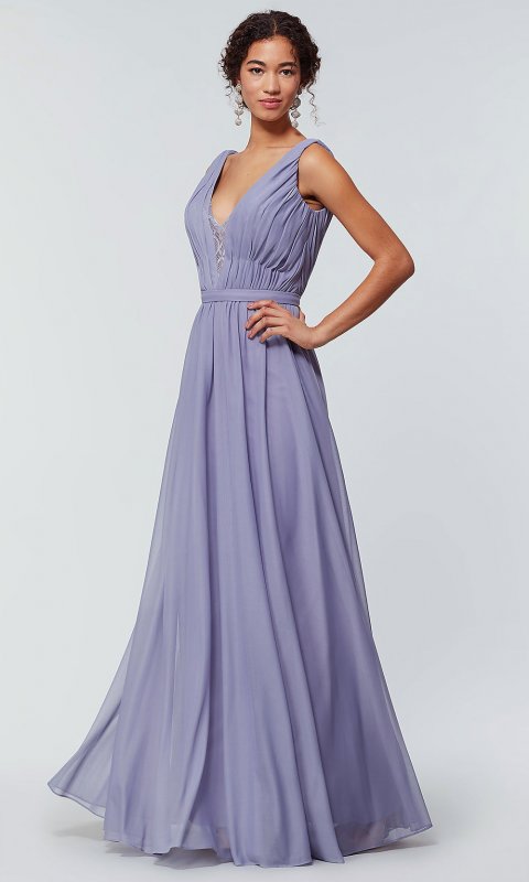 Long Chiffon Bridesmaid Dress with V-Neck KL-200163