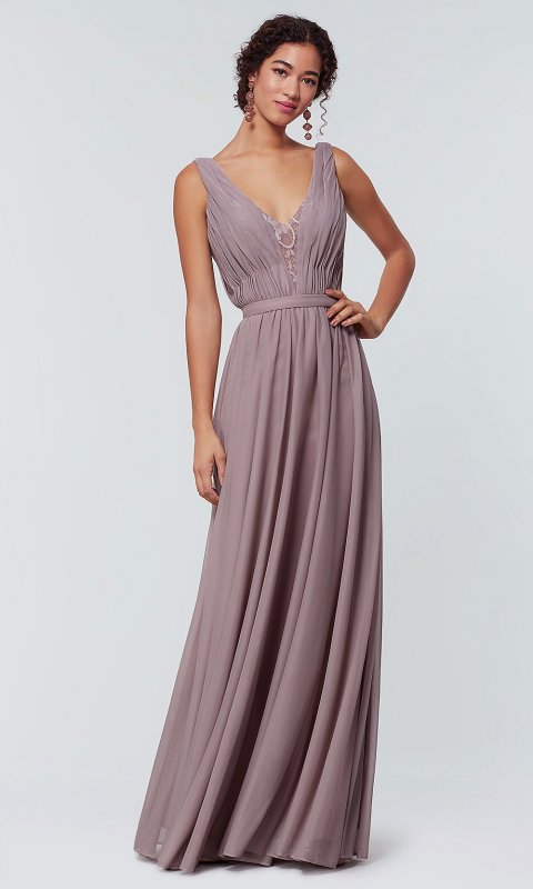 Long Chiffon Bridesmaid Dress with V-Neck KL-200163