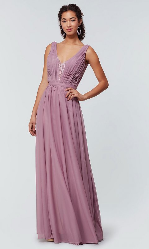 Long Chiffon Bridesmaid Dress with V-Neck KL-200163