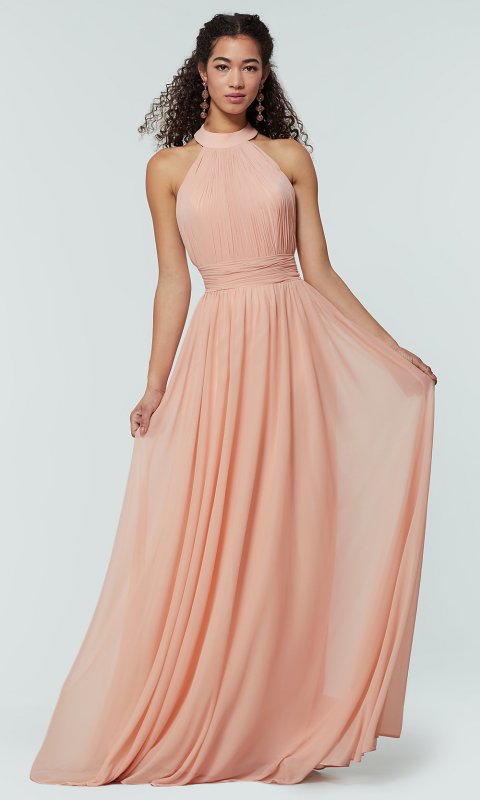 Long Chiffon High-Neck Bridesmaid Dress KL-200164