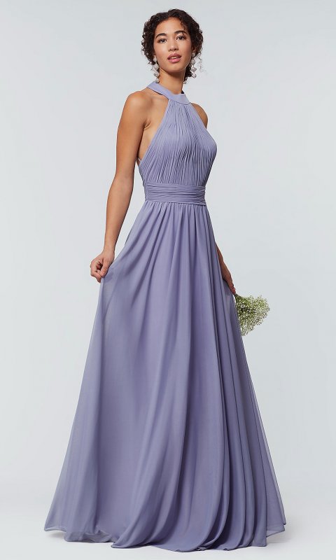 Long Chiffon High-Neck Bridesmaid Dress KL-200164