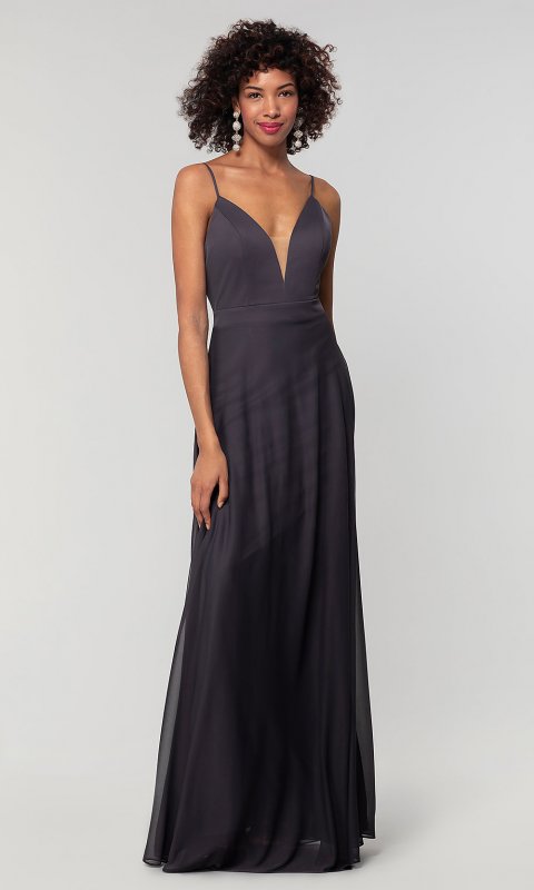 Stretch-Chiffon Long Gray Bridesmaid Dress: Limited KL-200165-v