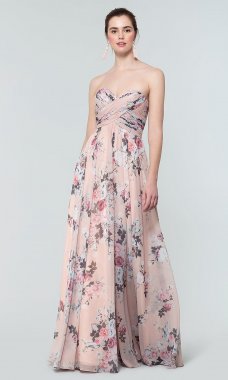 Mauve Floral-Print Long Bridesmaid Dress by KL-200170