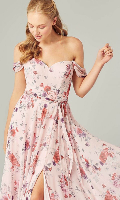Print Off-the-Shoulder Bridesmaid Dress by KL-200188
